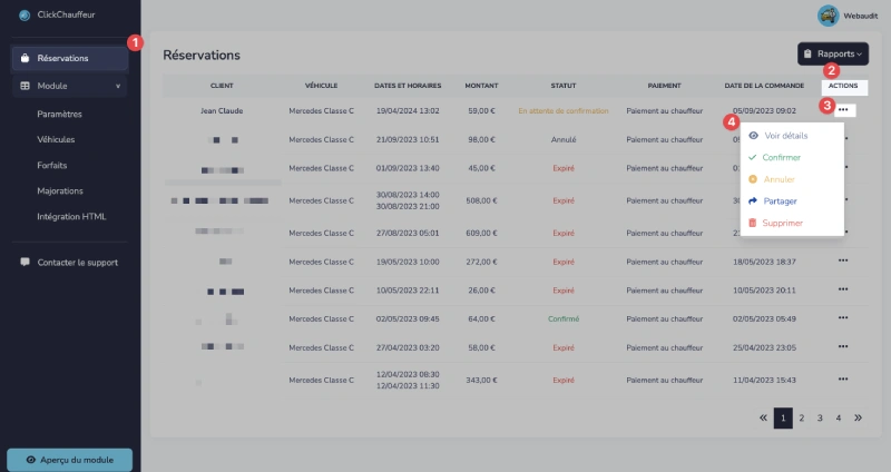 gerer reservation module clickchauffeur